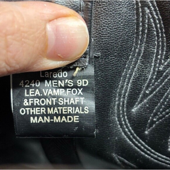 Laredo Paris Cowboy Western Boots Black Leather Cowhide Men's Size 9D #4240 - Picture 10 of 11